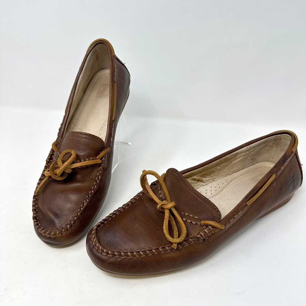 Frye Janet Leather Loafer Boat Shoes Brown 9